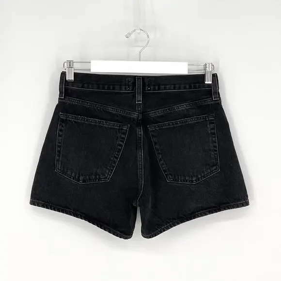 AGOLDE Parker Long Denim Shorts Cat Wash Black Organic Cotton Size 25 - Picture 5 of 5